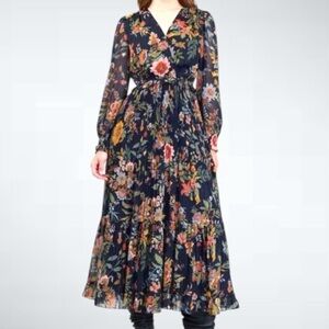 Current Air Floral Navy Long Sleeve Midi Dress